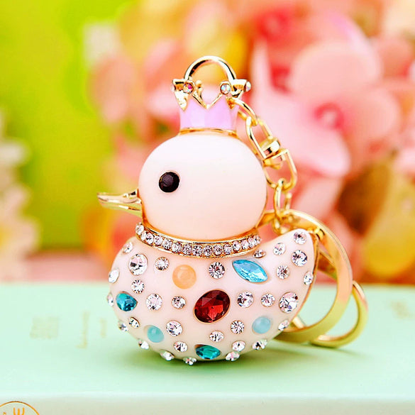 Metal Creative Rhinestone Cute Big Yellow Duck Shape Car Key Chain Women's Bag Pendant
