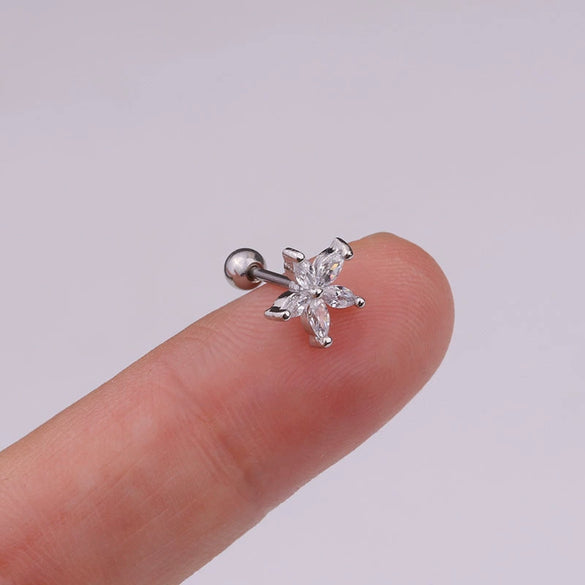 Metal Cross Ear Bone Stud Piercing Screw Earrings With Crown Floral Design Light Luxury Style Electroplated