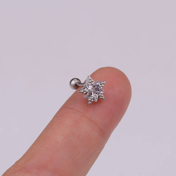 Metal Cross Ear Bone Stud Piercing Screw Earrings With Crown Floral Design Light Luxury Style Electroplated
