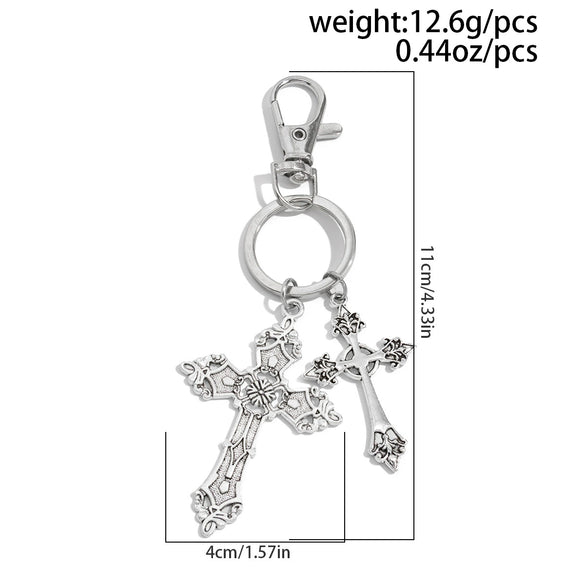 Metal Cross Pendant Keychain With Crown And Roman Numerals Pattern Electroplated For Men
