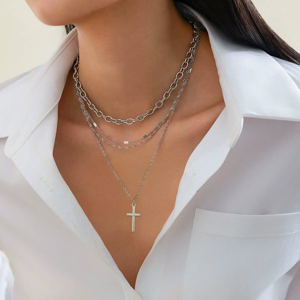 Metal Cross Pendant Necklace Geometric Vintage Style Iron Alloy Electroplating For Women