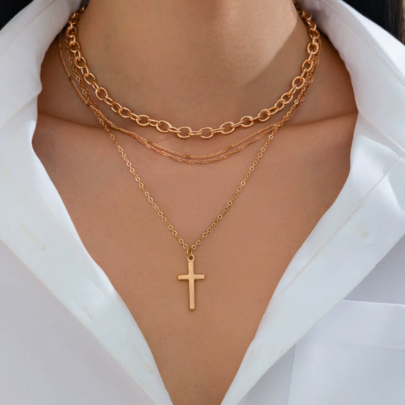 Metal Cross Pendant Necklace Geometric Vintage Style Iron Alloy Electroplating For Women