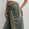 Metal Cross Pendant Pants Chain Punk Style Imitation Pearl Beaded Waist Accessory