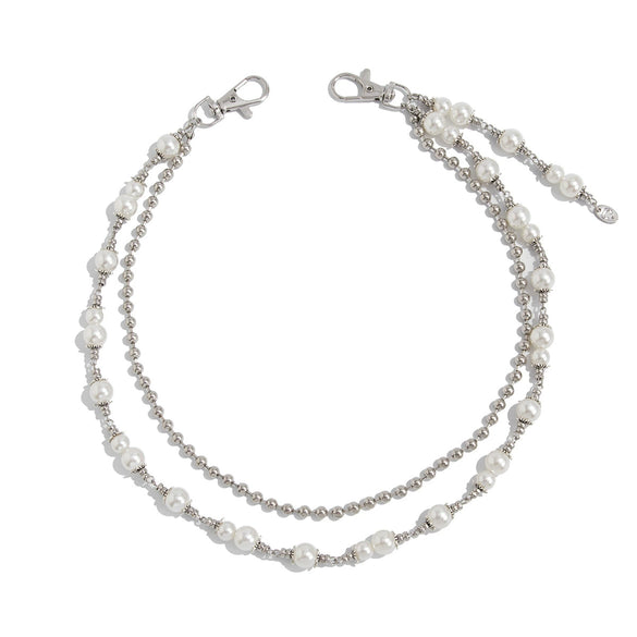 Metal Cross Pendant Pants Chain Punk Style Imitation Pearl Beaded Waist Accessory