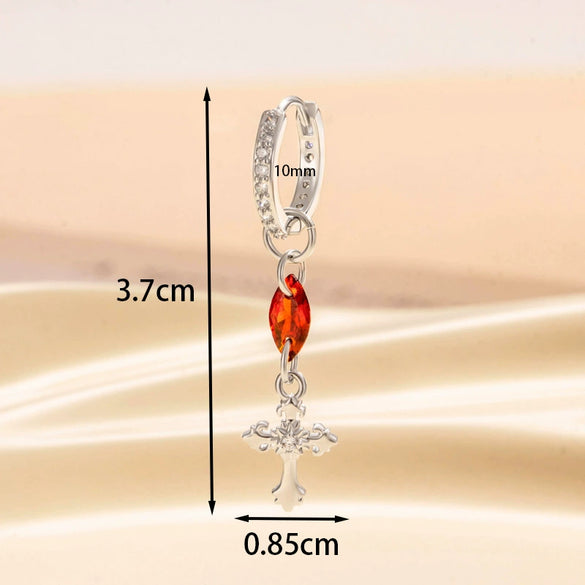 Metal Cross Pendant Tassel Earrings With Zirconia For Women