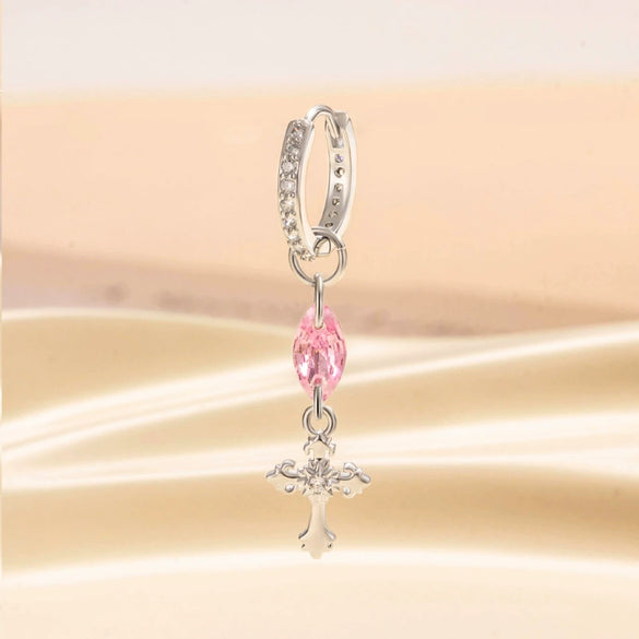 Metal Cross Pendant Tassel Earrings With Zirconia For Women