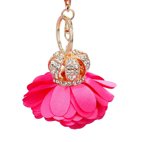 Metal Crown Flower Keychain For Women's Bags Creative Rhinestone Key Chain As Small Gift