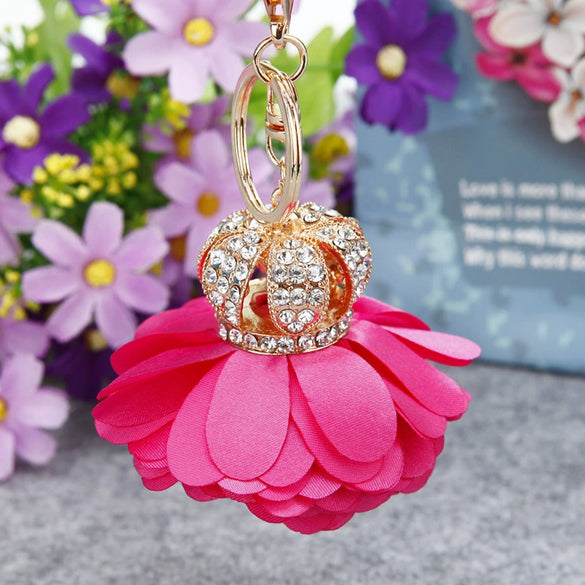 Metal Crown Flower Keychain For Women's Bags Creative Rhinestone Key Chain As Small Gift