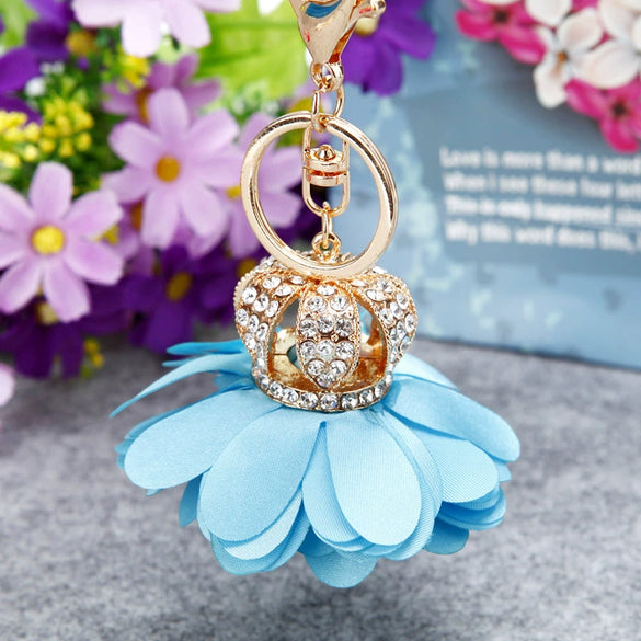 Metal Crown Flower Keychain For Women's Bags Creative Rhinestone Key Chain As Small Gift