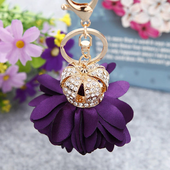 Metal Crown Flower Keychain For Women's Bags Creative Rhinestone Key Chain As Small Gift