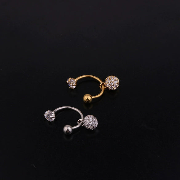 Metal Cshaped Ring Piercing Flower Zircon Pendant Women's Geometric Earrings
