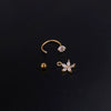 Metal Cshaped Ring Piercing Flower Zircon Pendant Women's Geometric Earrings