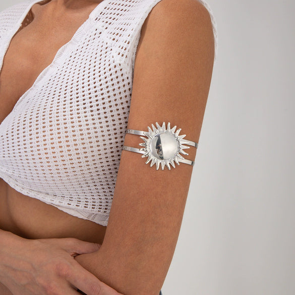 Metal Cut Out Geometric Round Open Arm Bracelet Set For Women Simple Style Iron Material Electroplating Processing