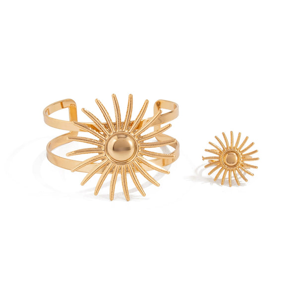 Metal Cut Out Geometric Round Open Arm Bracelet Set For Women Simple Style Iron Material Electroplating Processing