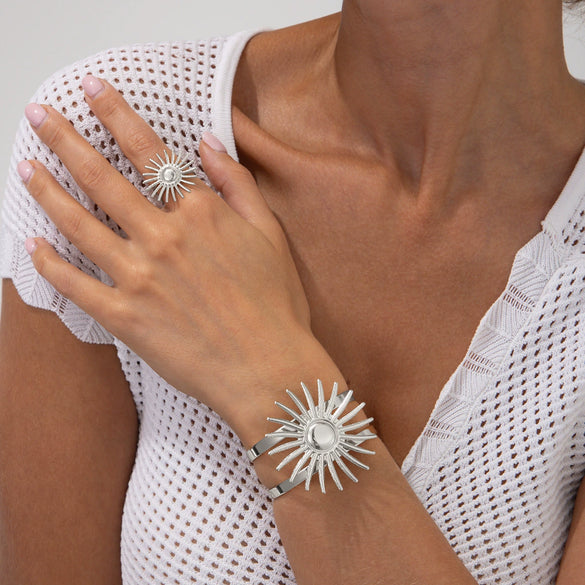 Metal Cut Out Geometric Round Open Arm Bracelet Set For Women Simple Style Iron Material Electroplating Processing