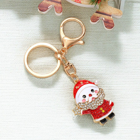 Metal Cute Snowman Elk Santa Claus Car Keychain Bag Pendant Key Ring Christmas Gift For Men And Women