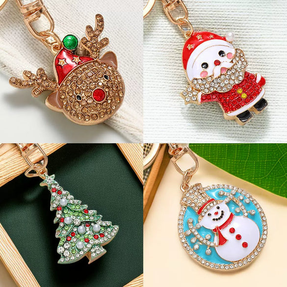 Metal Cute Snowman Elk Santa Claus Car Keychain Bag Pendant Key Ring Christmas Gift For Men And Women