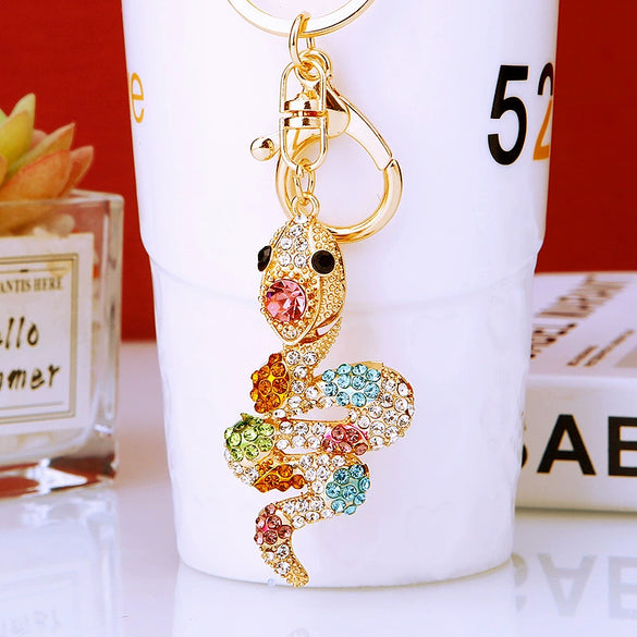 Metal Cute Zodiac Snake Car Keychain For Women Diamondencrusted Bag Pendant Mascot Gift