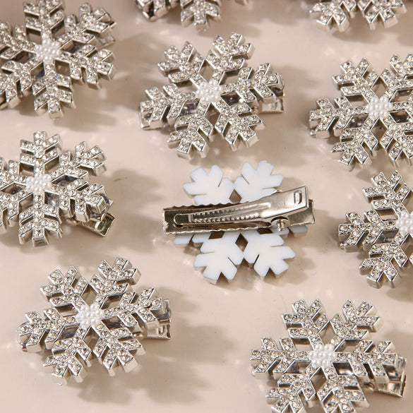 Metal Diamondencrusted Christmas Snowflake Women's Duckbill Clip Hair Accessory
