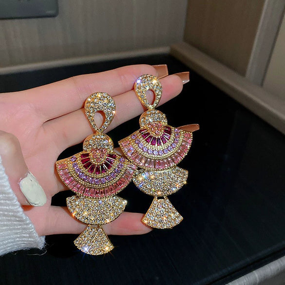 Metal Diamondencrusted Geometric Long Tassel Women's Earrings