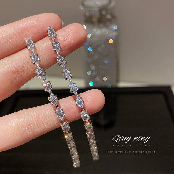 Metal Diamondencrusted Geometric Long Tassel Women's Earrings