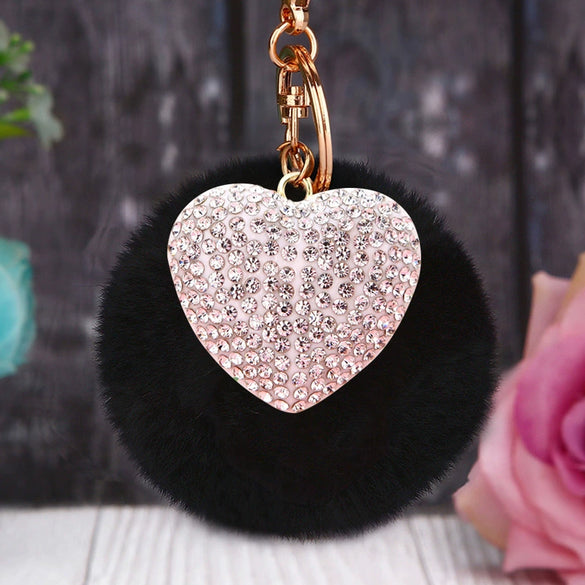 Metal Diamondencrusted Love Fur Ball Women's Car Keychain Bag Pendant