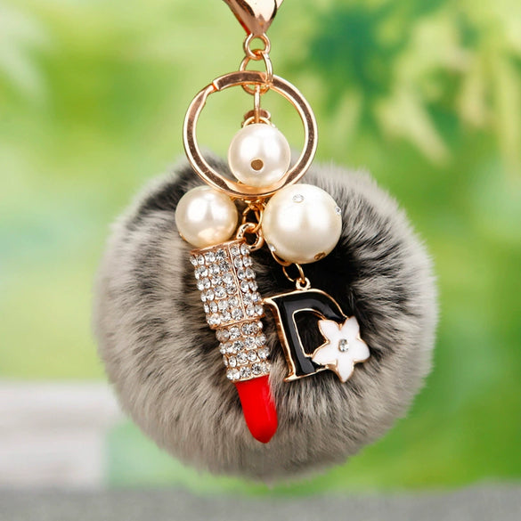 Metal Diamondencrusted Love Fur Ball Women's Car Keychain Bag Pendant