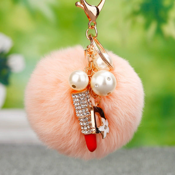 Metal Diamondencrusted Love Fur Ball Women's Car Keychain Bag Pendant