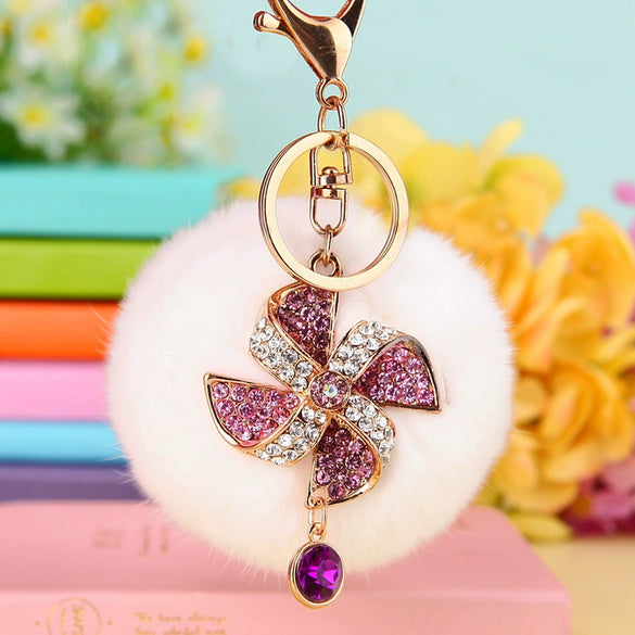 Metal Diamondencrusted Love Fur Ball Women's Car Keychain Bag Pendant