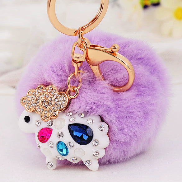 Metal Diamondencrusted Love Fur Ball Women's Car Keychain Bag Pendant