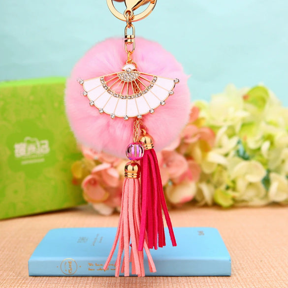 Metal Diamondencrusted Love Fur Ball Women's Car Keychain Bag Pendant