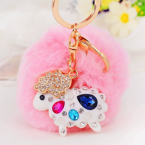 Metal Diamondencrusted Love Fur Ball Women's Car Keychain Bag Pendant