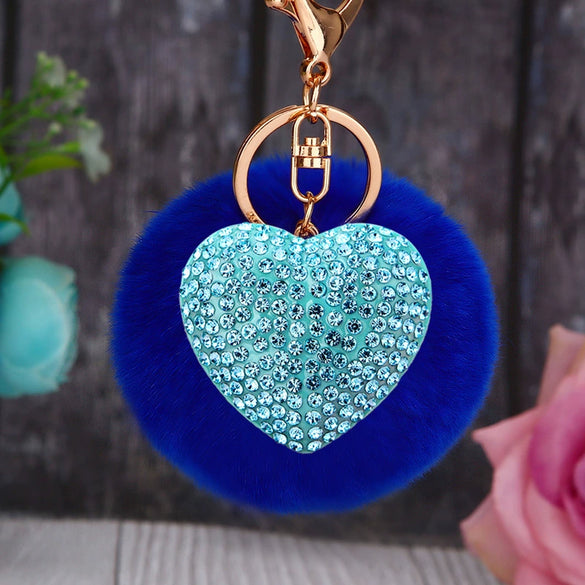 Metal Diamondencrusted Love Fur Ball Women's Car Keychain Bag Pendant