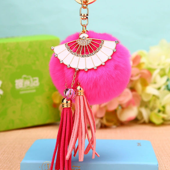 Metal Diamondencrusted Love Fur Ball Women's Car Keychain Bag Pendant