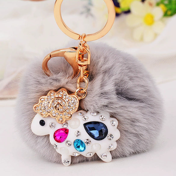 Metal Diamondencrusted Love Fur Ball Women's Car Keychain Bag Pendant