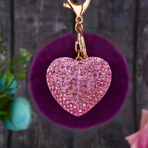 Metal Diamondencrusted Love Fur Ball Women's Car Keychain Bag Pendant