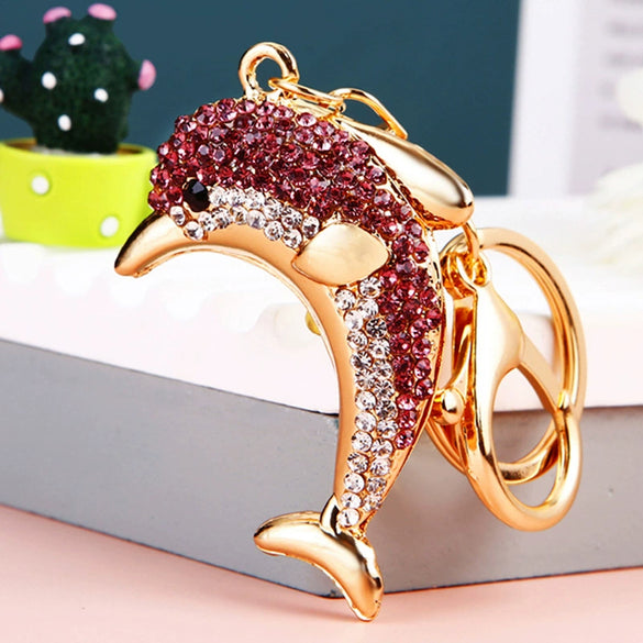 Metal Dolphin Creative Keychain With Diamond Encrusted For Women's Bags