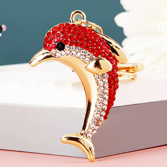 Metal Dolphin Creative Keychain With Diamond Encrusted For Women's Bags