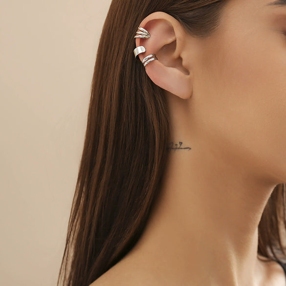 Metal Double Ring Geometric Electroplated Earrings For Women