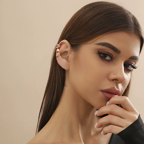 Metal Double Ring Geometric Electroplated Earrings For Women