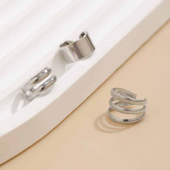 Metal Double Ring Geometric Electroplated Earrings For Women