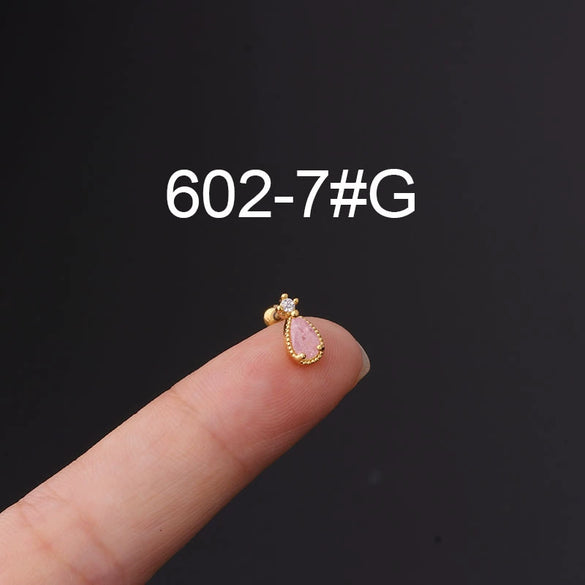 Metal Ear Bone Nail Set With Color Zircon Screw Ball Fine Needle Electroplated Flowers Piercing Earrings