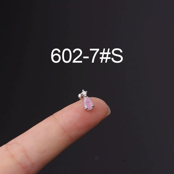 Metal Ear Bone Nail Set With Color Zircon Screw Ball Fine Needle Electroplated Flowers Piercing Earrings