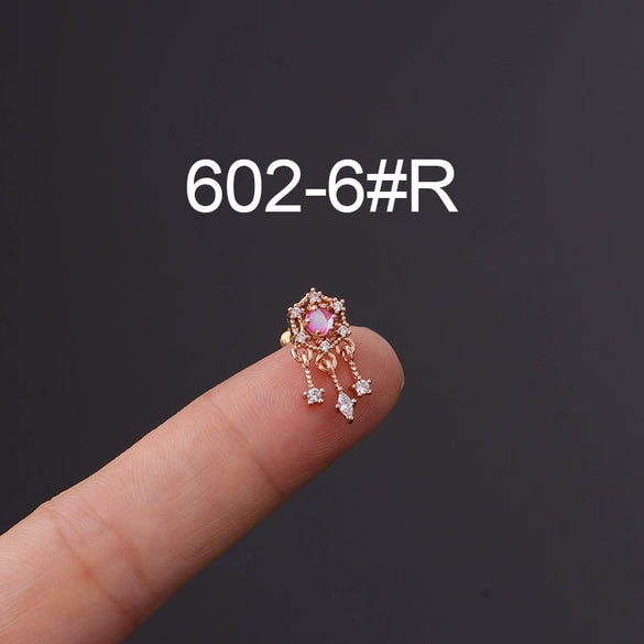Metal Ear Bone Nail Set With Color Zircon Screw Ball Fine Needle Electroplated Flowers Piercing Earrings