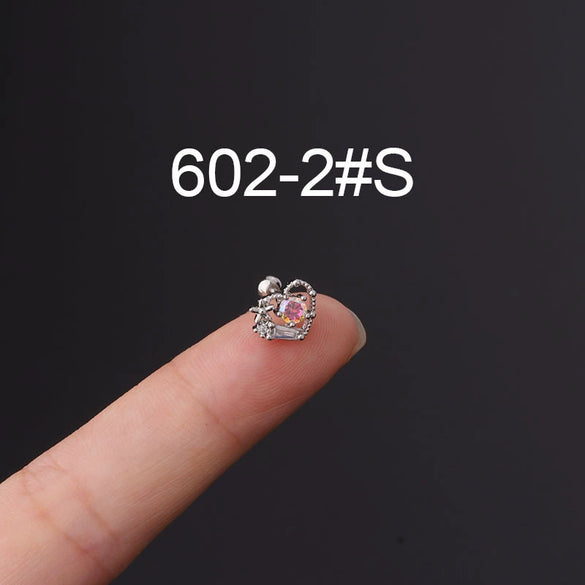 Metal Ear Bone Nail Set With Color Zircon Screw Ball Fine Needle Electroplated Flowers Piercing Earrings