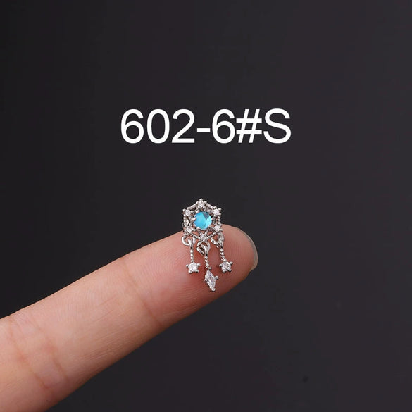 Metal Ear Bone Nail Set With Color Zircon Screw Ball Fine Needle Electroplated Flowers Piercing Earrings