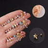 Metal Ear Bone Nail Set With Color Zircon Screw Ball Fine Needle Electroplated Flowers Piercing Earrings