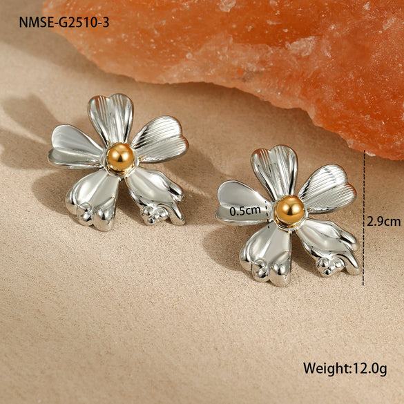 Metal Earrings Stainless Steel Big Flower Electroplated Design Women's