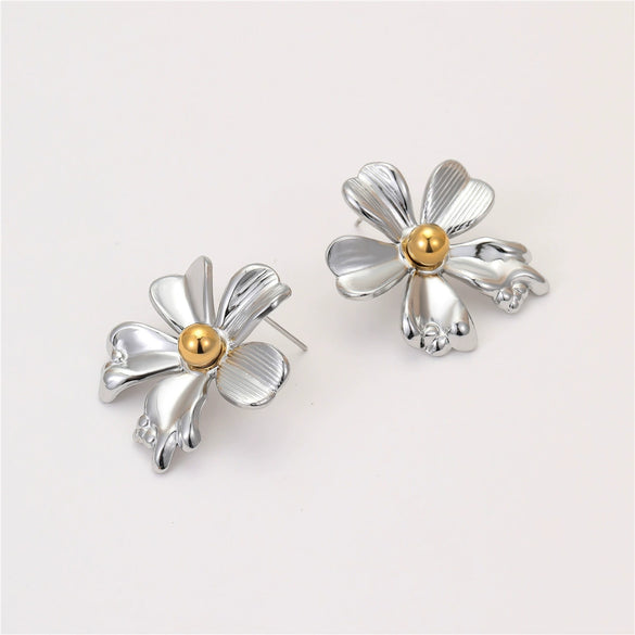 Metal Earrings Stainless Steel Big Flower Electroplated Design Women's