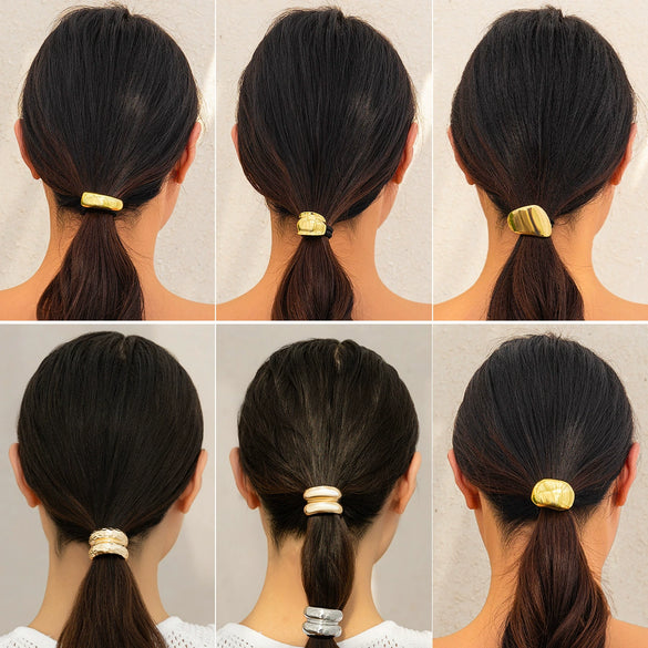 Metal Elastic Hair Ring Geometric Square Female Hair Accessories Alloy Electroplated